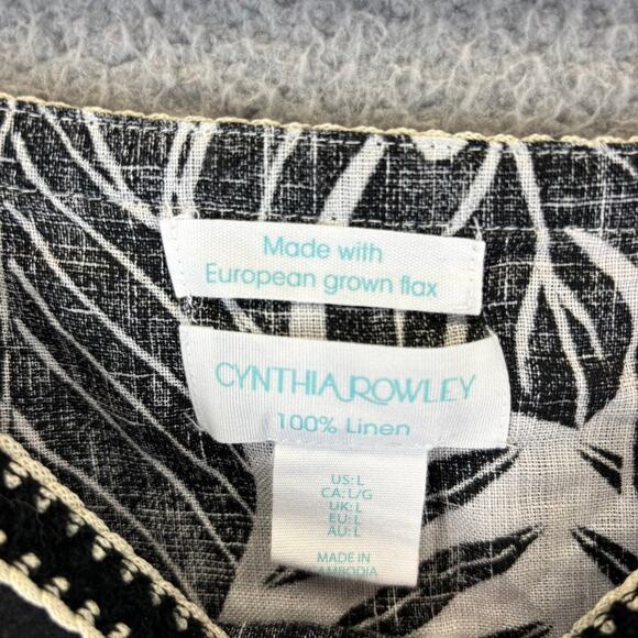 Cynthia Rowley 100% Linen Top Large Boho Natural Tropical Floral Off Shoulder - Picture 5 of 10